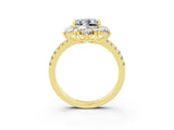 Yellow gold Princess Cut Cut Diamond Floral Halo Pave Band with Prong Setting_3