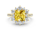Yellow gold Princess Cut Cut Diamond Floral Halo Pave Band with Prong Setting