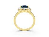 Yellow gold Princess Cut Cut Diamond Floral Halo Pave Band with Prong Setting_3