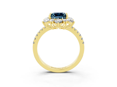 Yellow gold Princess Cut Cut Diamond Floral Halo Pave Band with Prong Setting_3