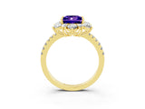 Yellow gold Princess Cut Cut Diamond Floral Halo Pave Band with Prong Setting_3