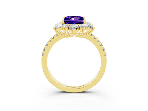 Yellow gold Princess Cut Cut Diamond Floral Halo Pave Band with Prong Setting_3