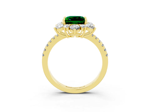 Yellow gold Princess Cut Cut Diamond Floral Halo Pave Band with Prong Setting_3