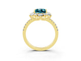 Yellow gold Princess Cut Cut Diamond Floral Halo Pave Band with Prong Setting_3