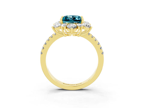Yellow gold Princess Cut Cut Diamond Floral Halo Pave Band with Prong Setting_3