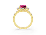 Yellow gold Princess Cut Cut Diamond Floral Halo Pave Band with Prong Setting_3