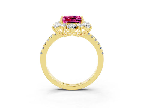 Yellow gold Princess Cut Cut Diamond Floral Halo Pave Band with Prong Setting_3