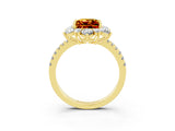 Yellow gold Princess Cut Cut Diamond Floral Halo Pave Band with Prong Setting_3