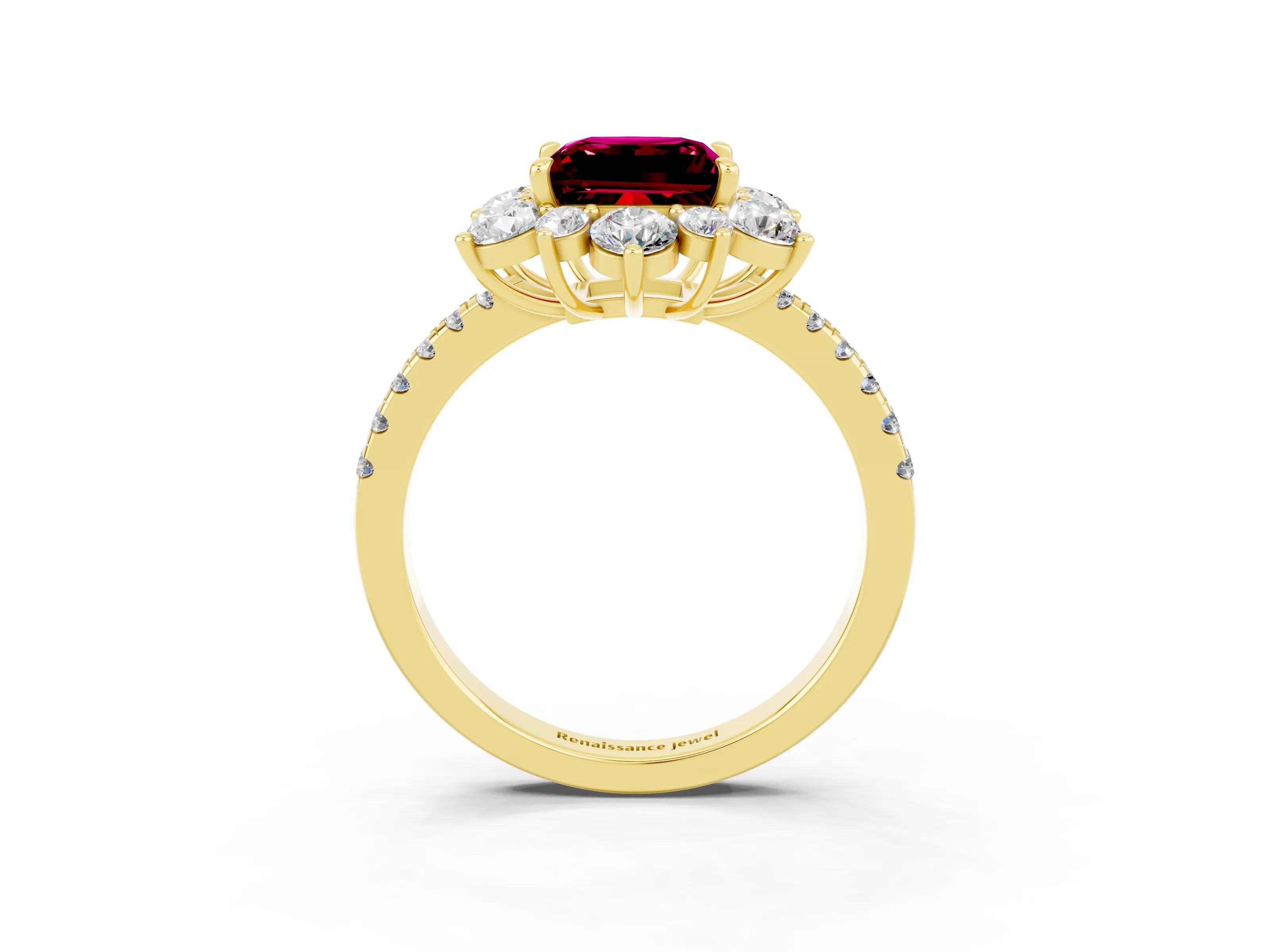 Yellow gold Princess Cut Cut Diamond Floral Halo Pave Band with Prong Setting_3