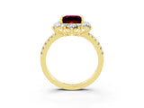 Yellow gold Princess Cut Cut Diamond Floral Halo Pave Band with Prong Setting_3