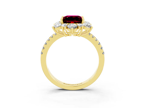 Yellow gold Princess Cut Cut Diamond Floral Halo Pave Band with Prong Setting_3