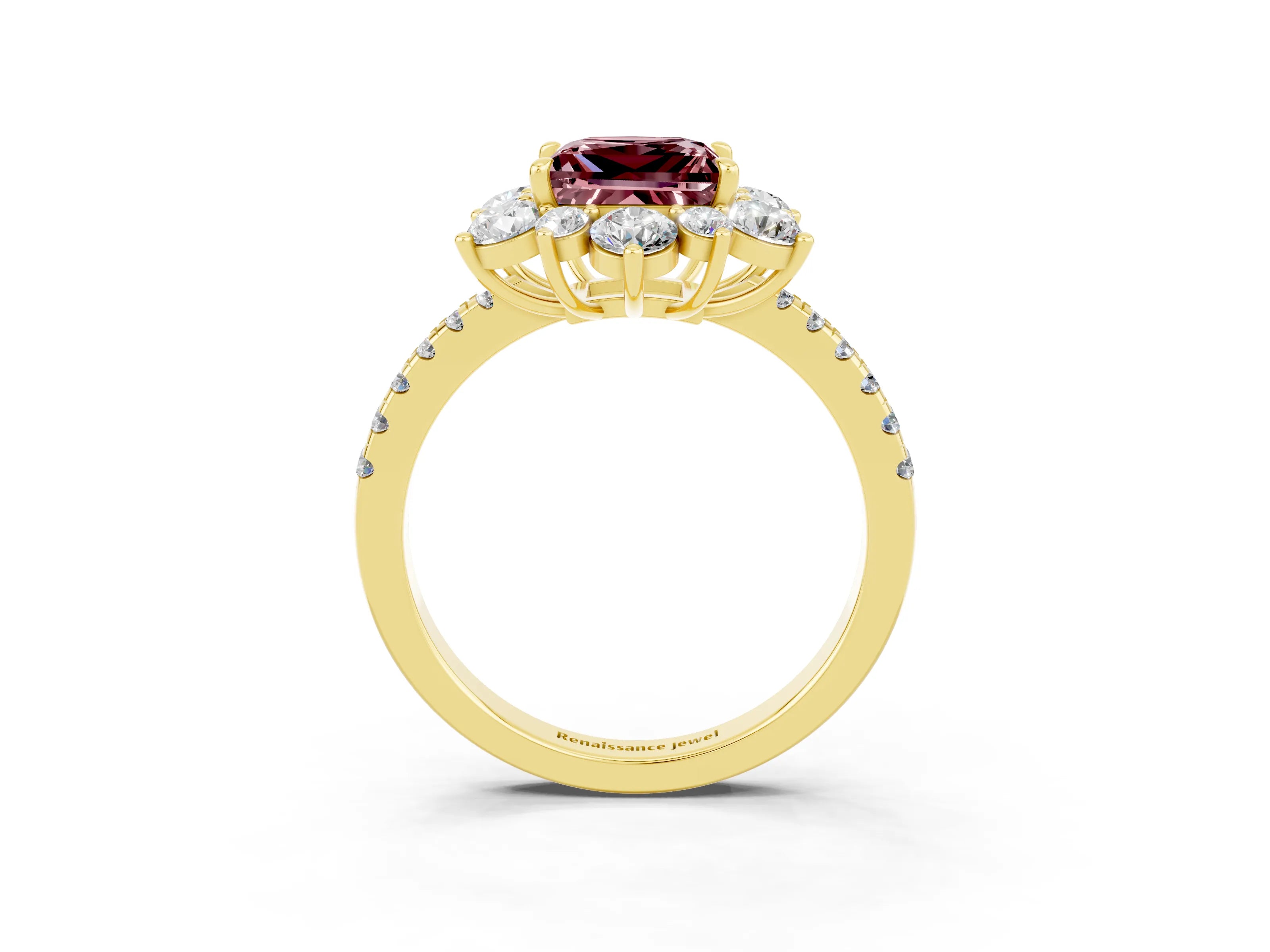 Yellow gold Princess Cut Cut Diamond Floral Halo Pave Band with Prong Setting_3