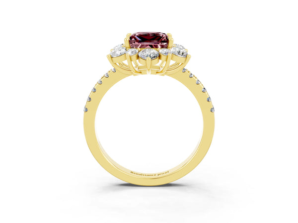 Yellow gold Princess Cut Cut Diamond Floral Halo Pave Band with Prong Setting