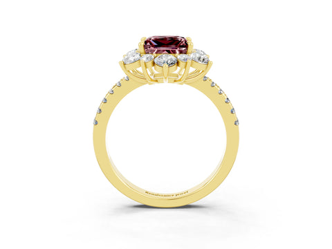 Yellow gold Princess Cut Cut Diamond Floral Halo Pave Band with Prong Setting_3