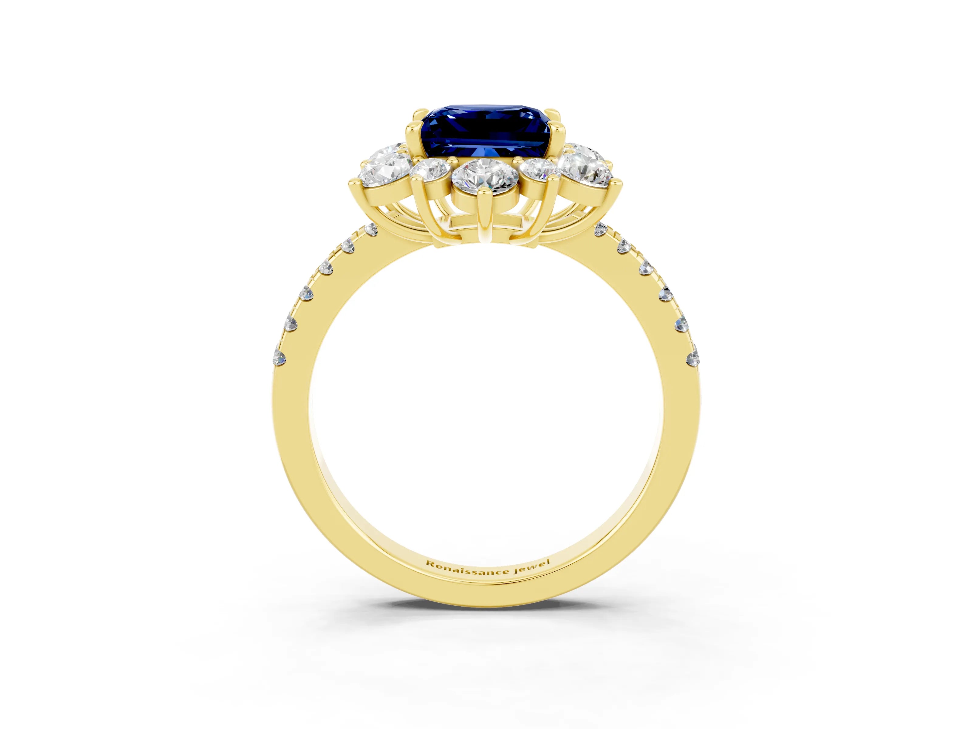 Yellow gold Princess Cut Cut Diamond Floral Halo Pave Band with Prong Setting_3