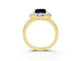 Yellow gold Princess Cut Cut Diamond Floral Halo Pave Band with Prong Setting_3