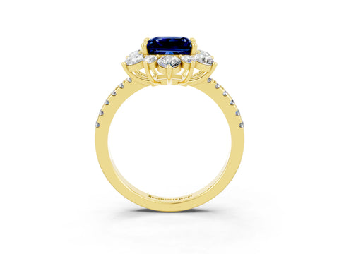 Yellow gold Princess Cut Cut Diamond Floral Halo Pave Band with Prong Setting_3