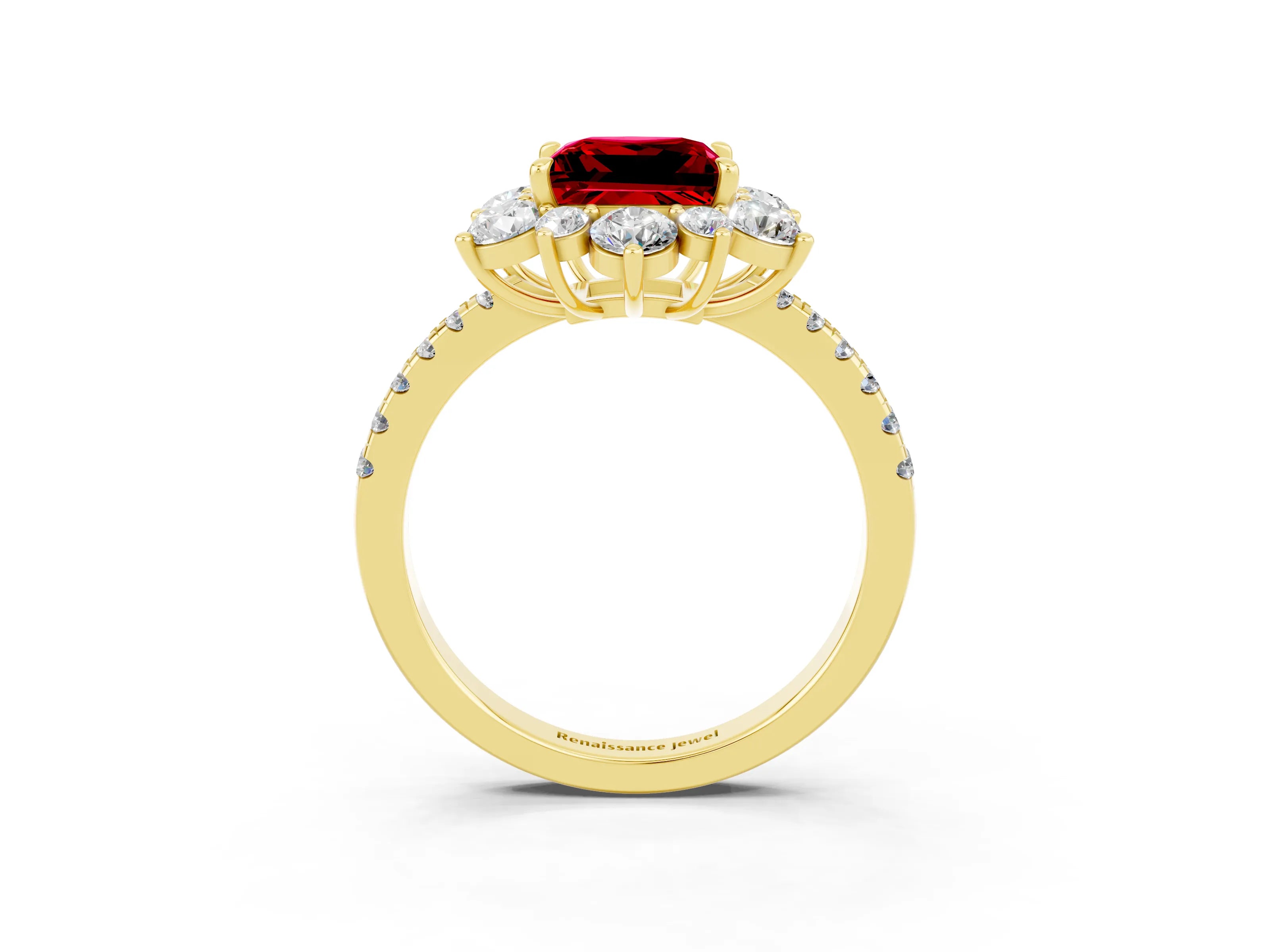 Yellow gold Princess Cut Cut Diamond Floral Halo Pave Band with Prong Setting_3