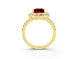 Yellow gold Princess Cut Cut Diamond Floral Halo Pave Band with Prong Setting_3