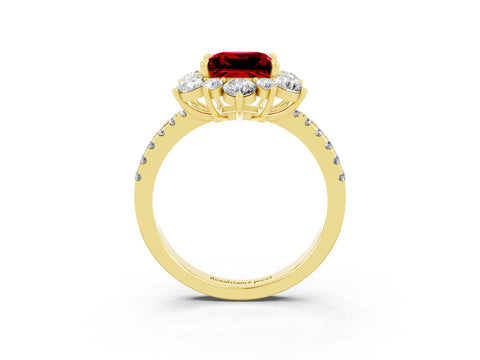 Yellow gold Princess Cut Cut Diamond Floral Halo Pave Band with Prong Setting_3