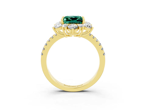 Yellow gold Princess Cut Cut Diamond Floral Halo Pave Band with Prong Setting_3
