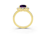 Yellow gold Princess Cut Cut Diamond Floral Halo Pave Band with Prong Setting_3