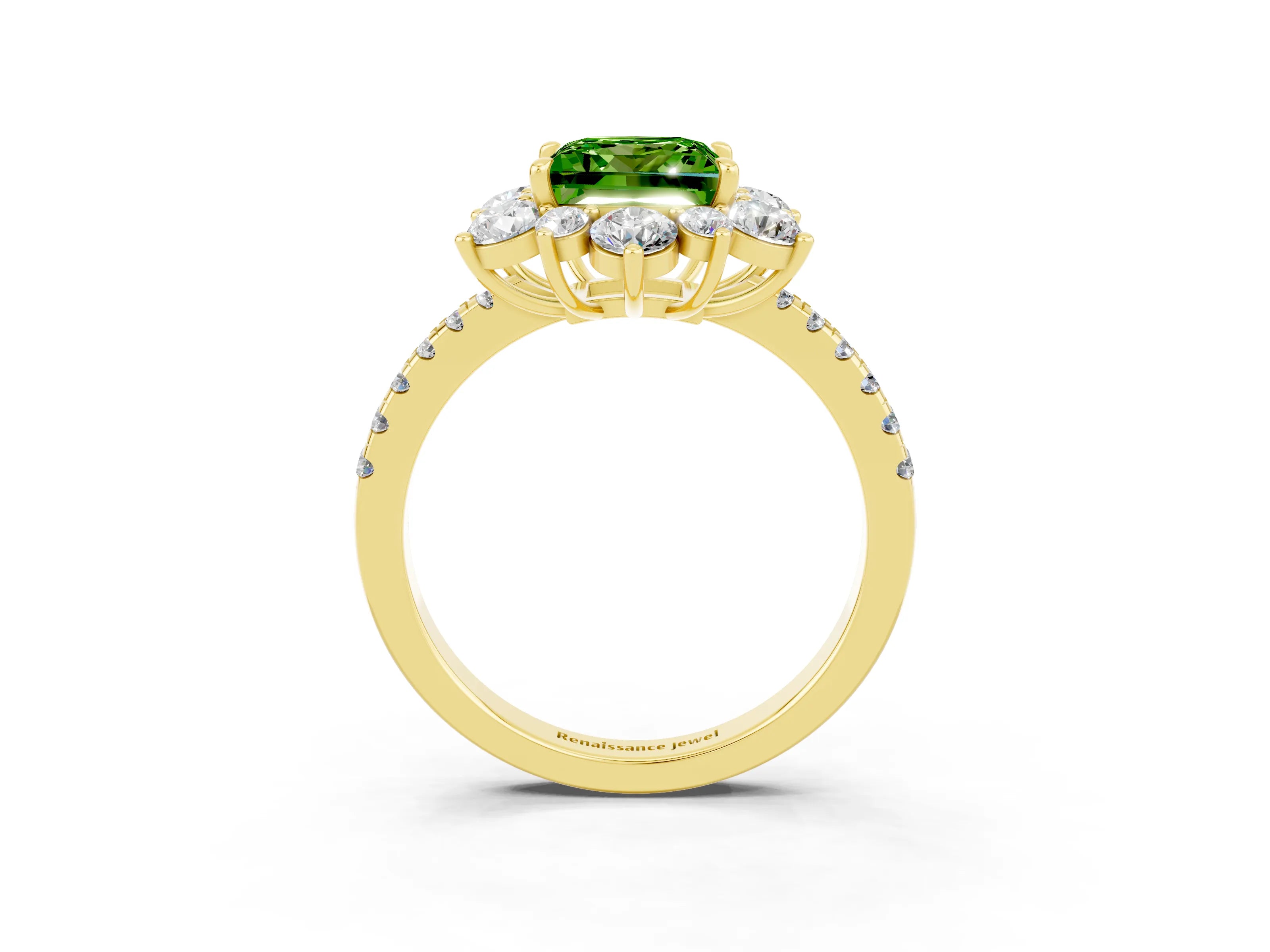 Yellow gold Princess Cut Cut Diamond Floral Halo Pave Band with Prong Setting_3