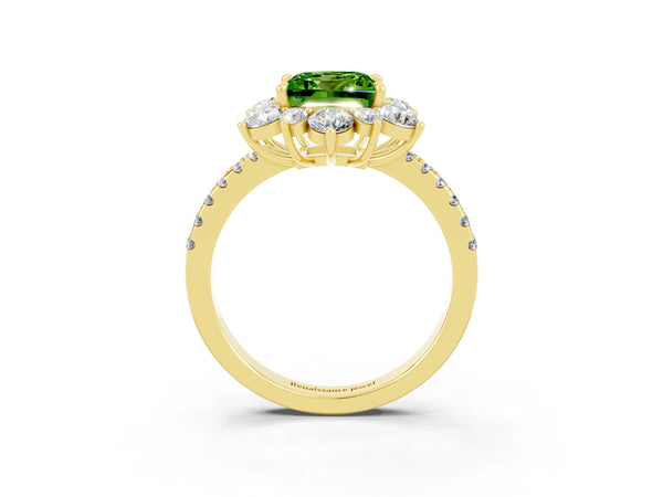 Yellow gold Princess Cut Cut Diamond Floral Halo Pave Band with Prong Setting