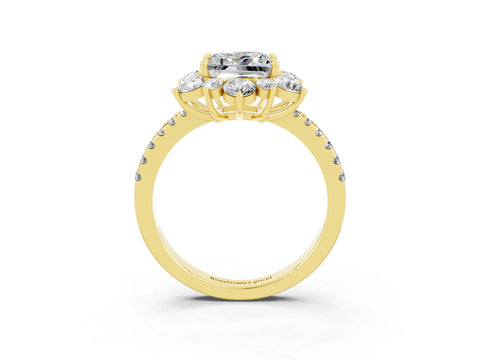 Yellow gold Princess Cut Cut Diamond Floral Halo Pave Band with Prong Setting_3