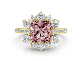 Yellow gold Princess Cut Cut Diamond Floral Halo Pave Band with Prong Setting