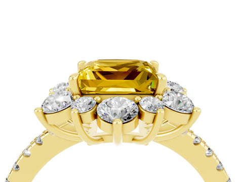 Yellow gold Princess Cut Cut Diamond Floral Halo Pave Band with Prong Setting_4