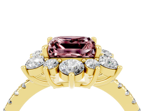 Yellow gold Princess Cut Cut Diamond Floral Halo Pave Band with Prong Setting_4
