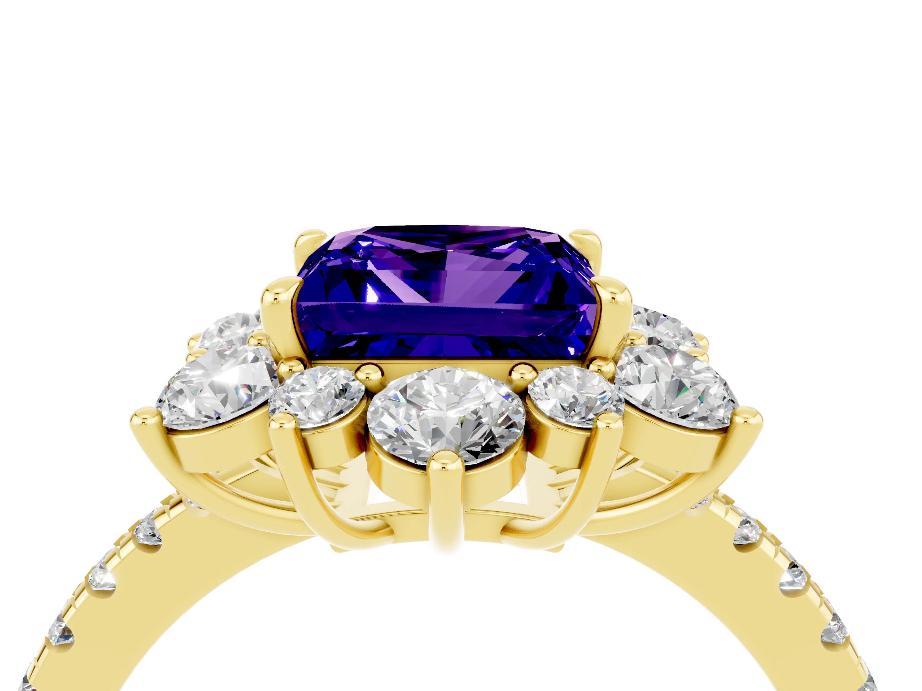 Yellow gold Princess Cut Cut Diamond Floral Halo Pave Band with Prong Setting_4