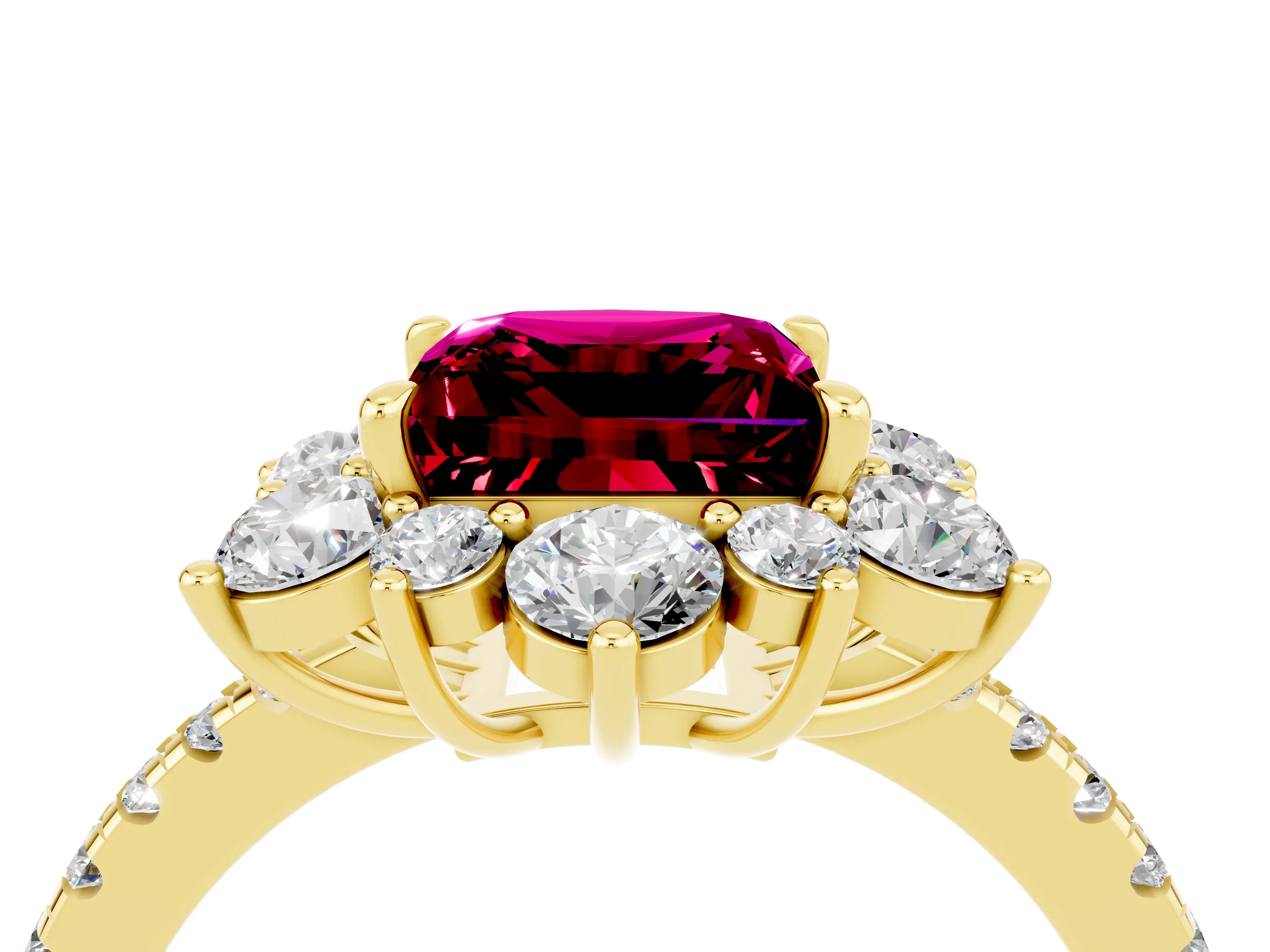 Yellow gold Princess Cut Cut Diamond Floral Halo Pave Band with Prong Setting_4