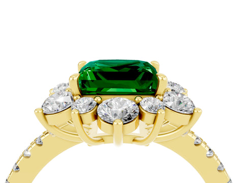 Yellow gold Princess Cut Cut Diamond Floral Halo Pave Band with Prong Setting_4
