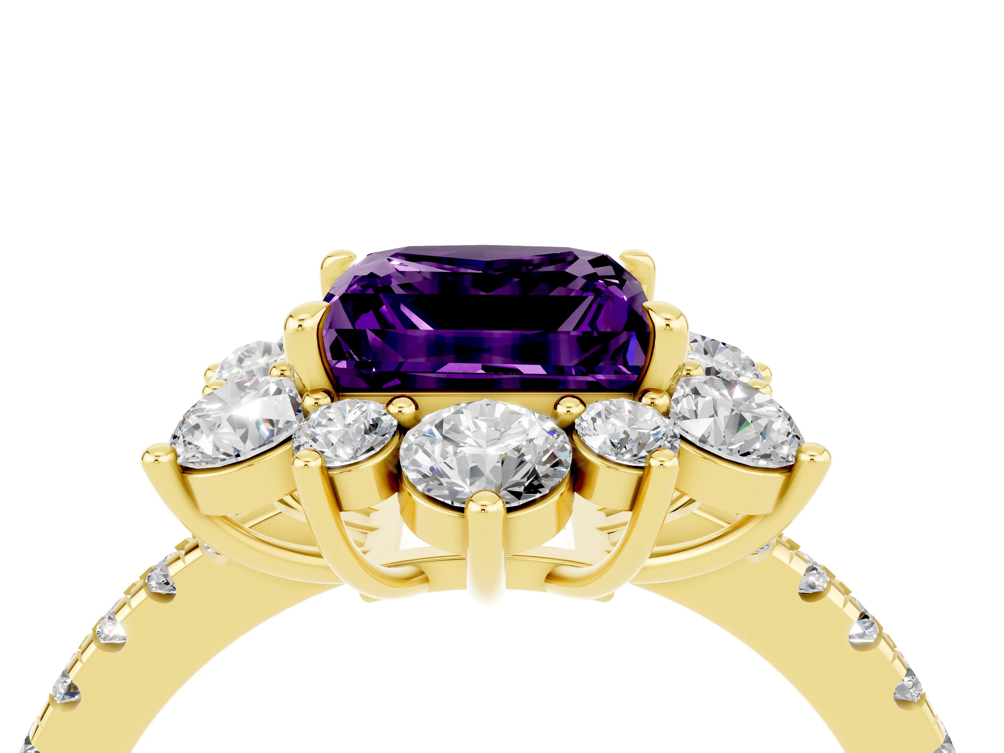 Yellow gold Princess Cut Cut Diamond Floral Halo Pave Band with Prong Setting_4