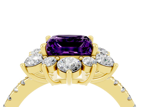 Yellow gold Princess Cut Cut Diamond Floral Halo Pave Band with Prong Setting_4