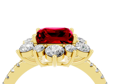 Yellow gold Princess Cut Cut Diamond Floral Halo Pave Band with Prong Setting_4