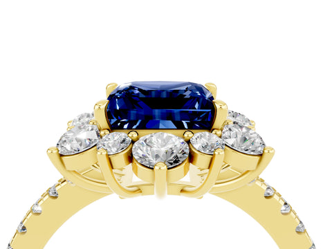 Yellow gold Princess Cut Cut Diamond Floral Halo Pave Band with Prong Setting_4