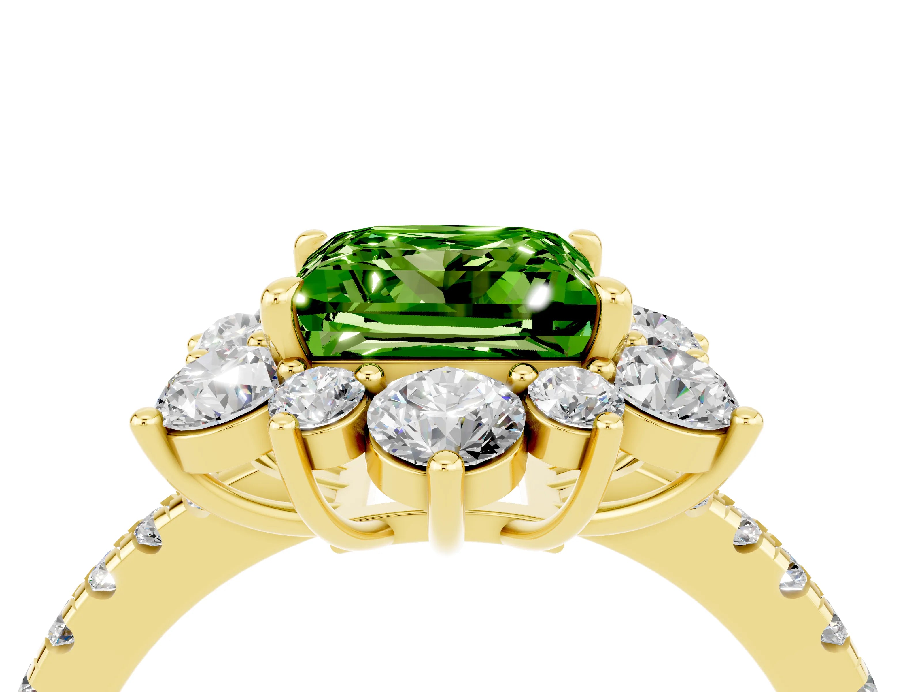 Yellow gold Princess Cut Cut Diamond Floral Halo Pave Band with Prong Setting_4