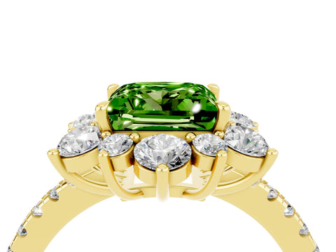 Yellow gold Princess Cut Cut Diamond Floral Halo Pave Band with Prong Setting_4