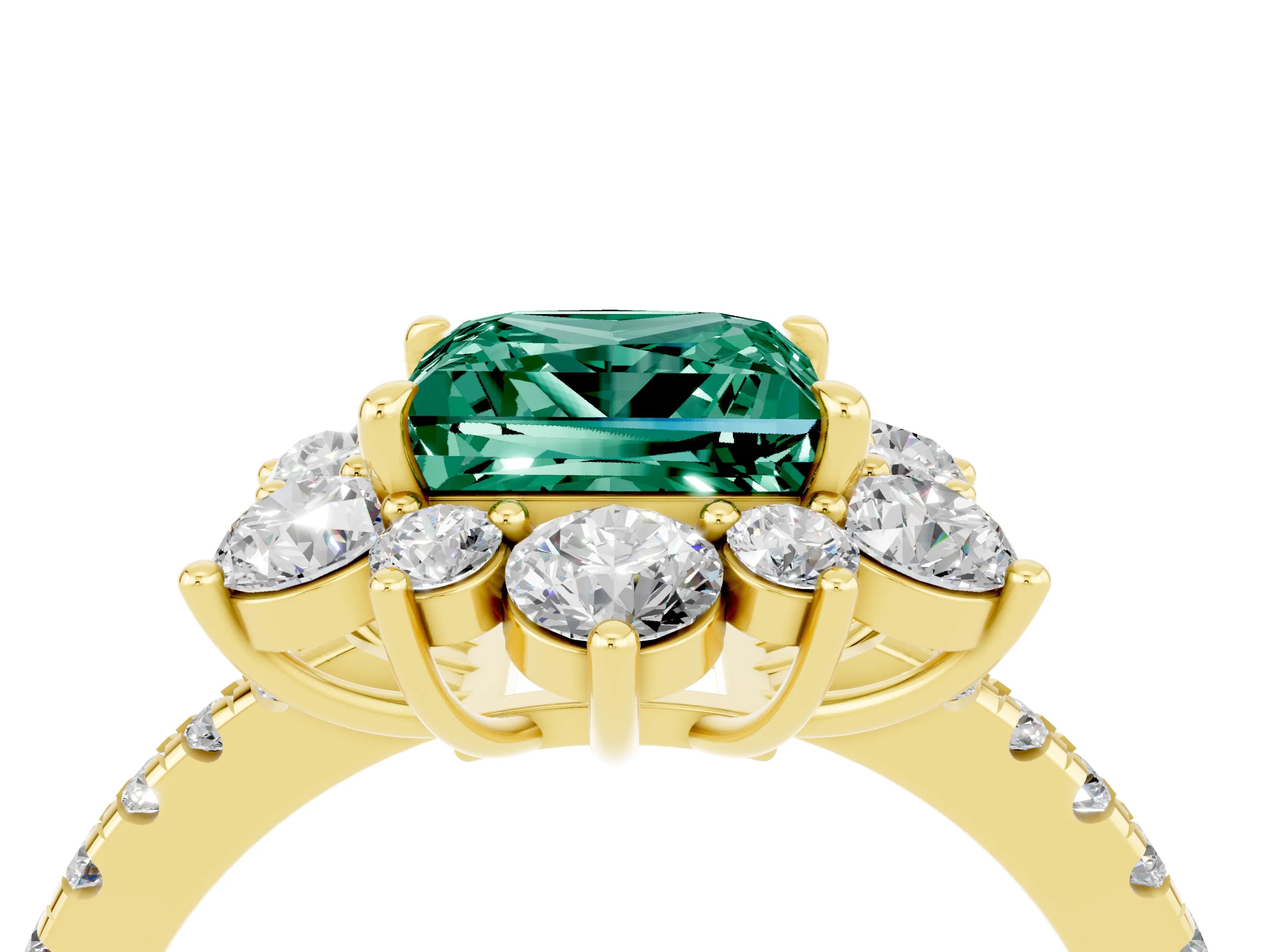 Yellow gold Princess Cut Cut Diamond Floral Halo Pave Band with Prong Setting_4