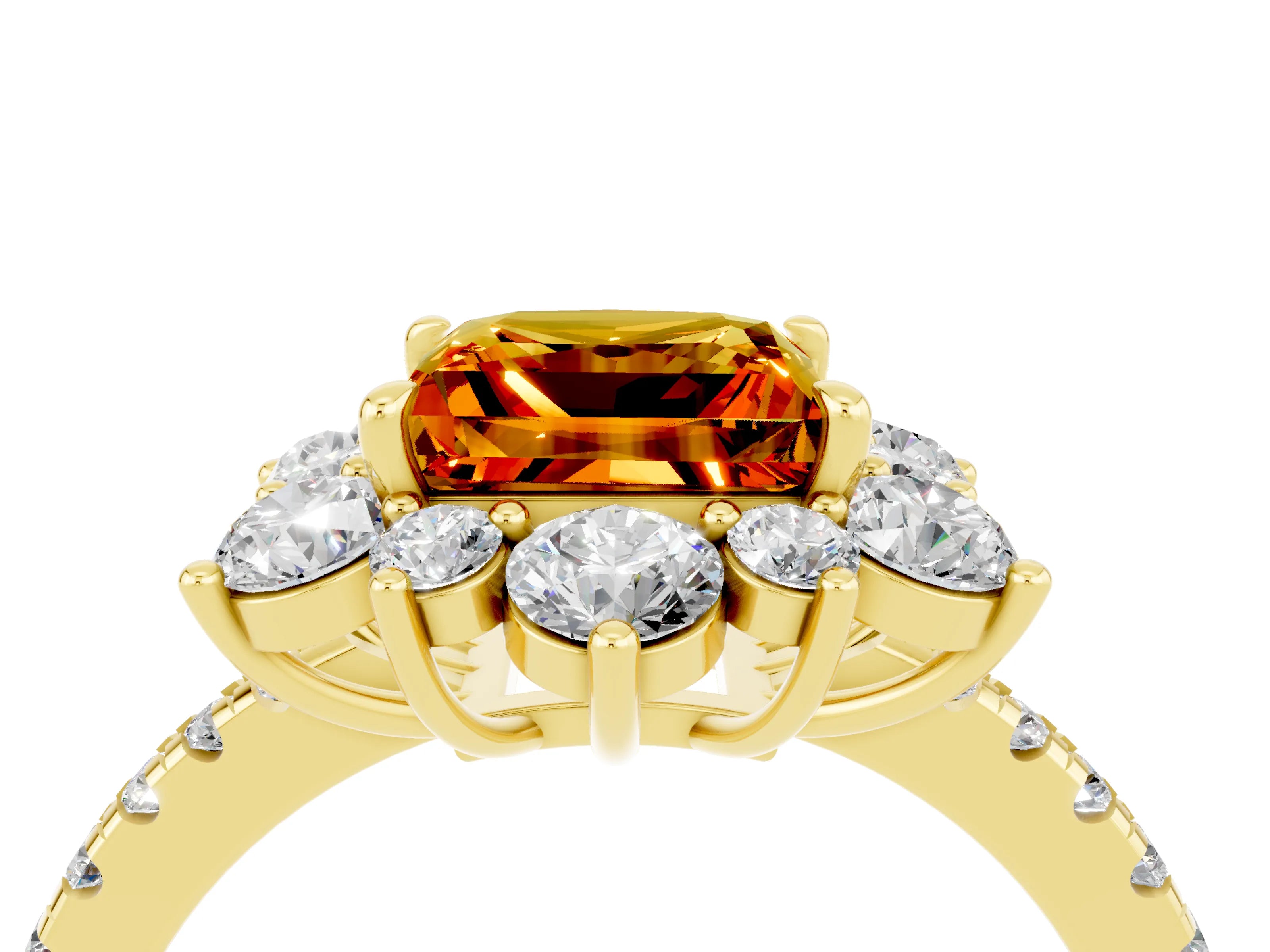 Yellow gold Princess Cut Cut Diamond Floral Halo Pave Band with Prong Setting_4