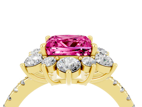 Yellow gold Princess Cut Cut Diamond Floral Halo Pave Band with Prong Setting_4
