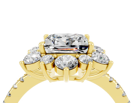 Yellow gold Princess Cut Cut Diamond Floral Halo Pave Band with Prong Setting_4
