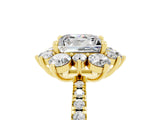 Yellow gold Princess Cut Cut Diamond Floral Halo Pave Band with Prong Setting_5