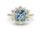 Yellow gold Princess Cut Cut Diamond Floral Halo Pave Band with Prong Setting