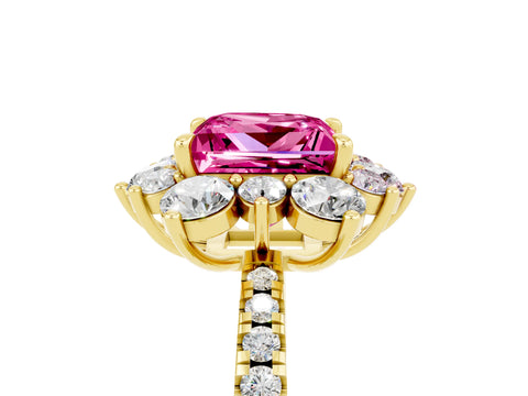 Yellow gold Princess Cut Cut Diamond Floral Halo Pave Band with Prong Setting_5
