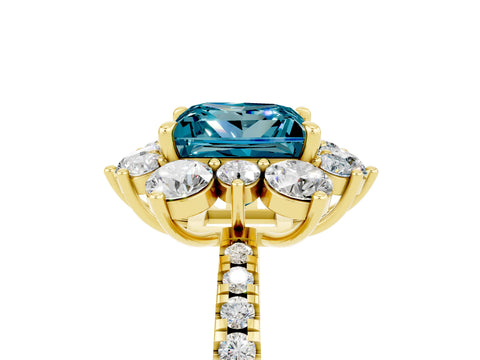 Yellow gold Princess Cut Cut Diamond Floral Halo Pave Band with Prong Setting_5