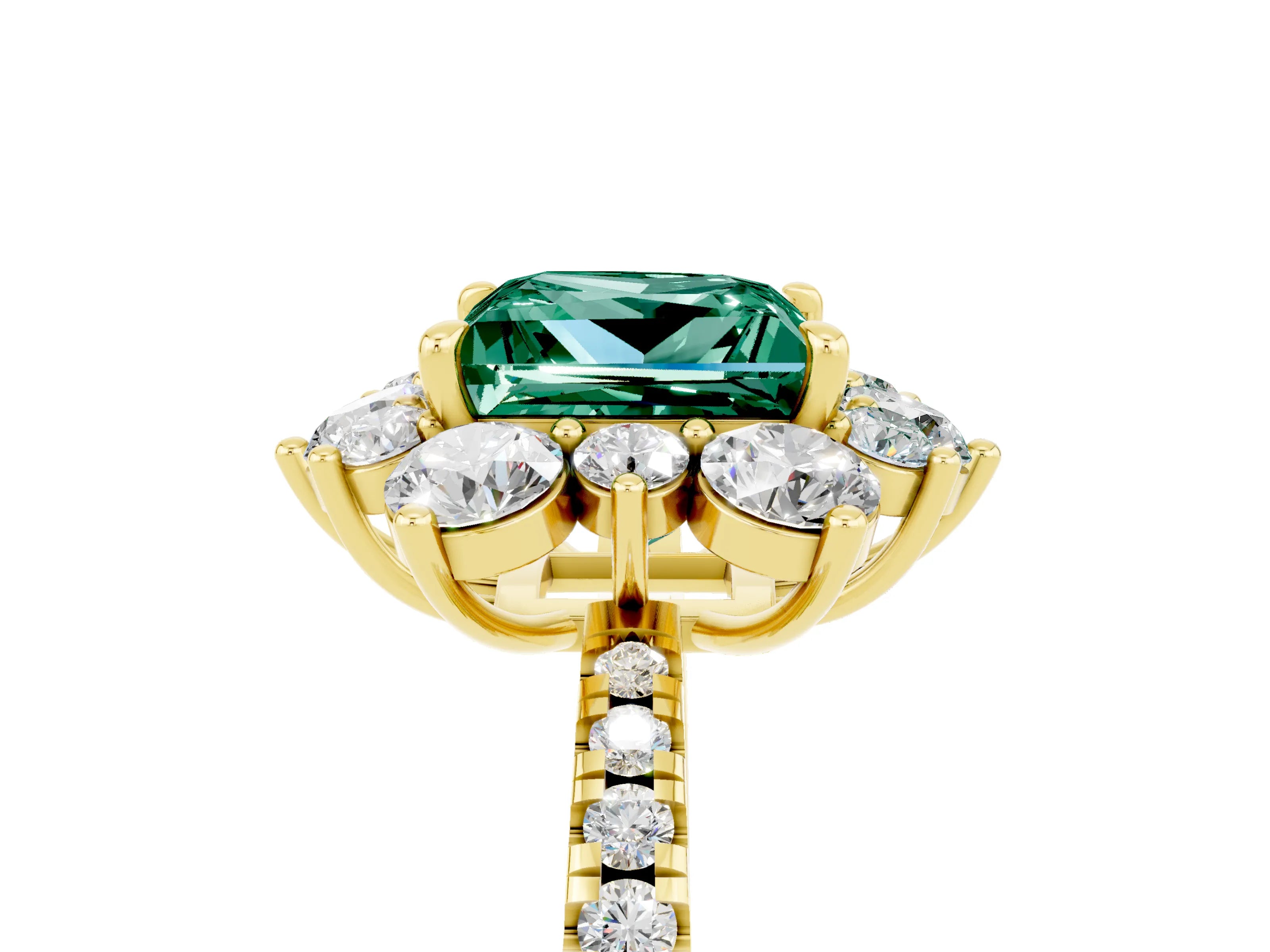 Yellow gold Princess Cut Cut Diamond Floral Halo Pave Band with Prong Setting_5